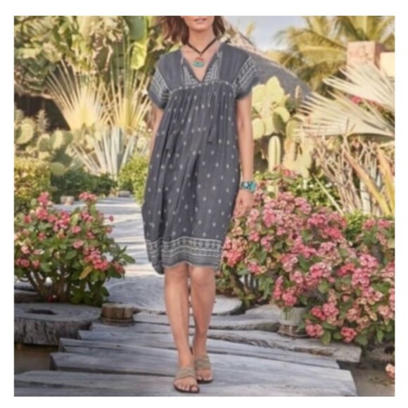 Sundance Aura Embroidered Bohemian Tunic Midi Dress - Picture 1 of 6